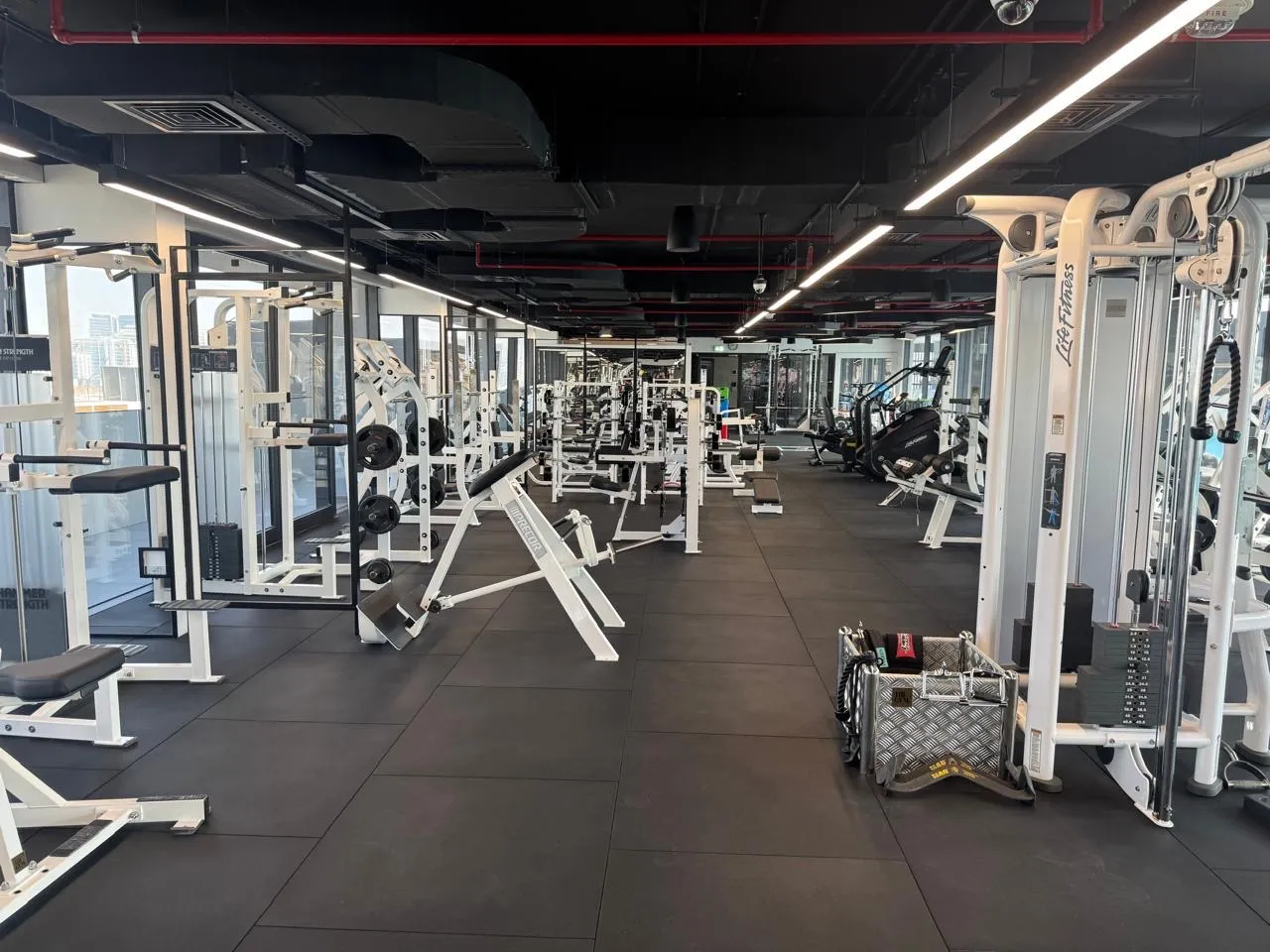 The long strength floor with plate-loaded machines